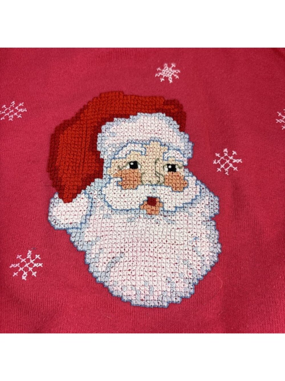 Vintage Girl Small Gitano Pink Sweatshirt Handmade Cross-stitched Santa